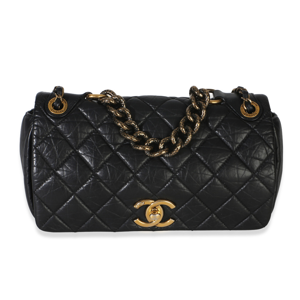 Chanel Paris-Bombay Black Quilted Aged Calfskin Medium Pondichery Flap Bag